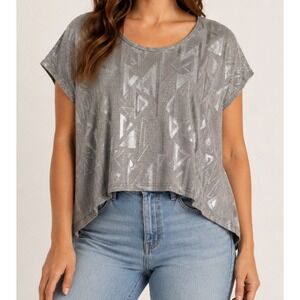 Y2K Soul Cake Gray Silver Metallic Geometric Dolman Sleeve Womens Top Size‎ XL